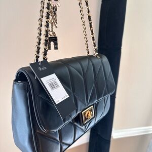 Karl Lagerfeld Black Quilted Shoulder Bag with Gold Chain